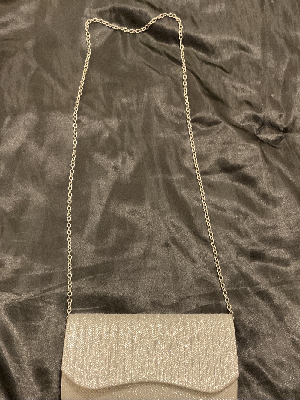 Silver Glitter Envelope Clutch with Chain Strap